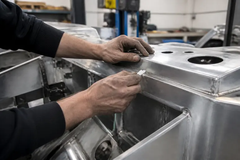 Inspection minutieuse du châssis en aluminium collé d'une Lotus Elise dans un atelier spécialisé