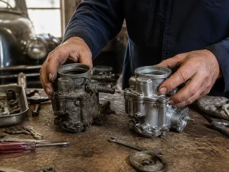 Comparaison entre une ancienne piece 4cv d origine et une refabrication sur un établi d atelier