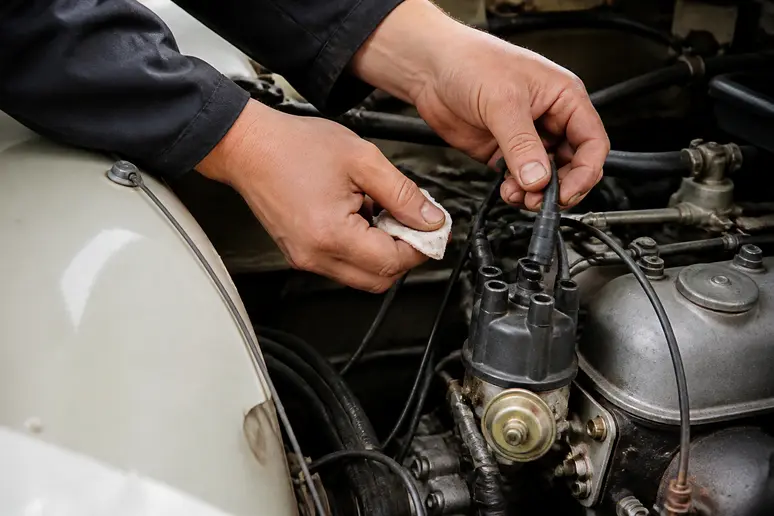 Vérification des vis platinées et de l'allumage lors de la remise en route d'une voiture ancienne